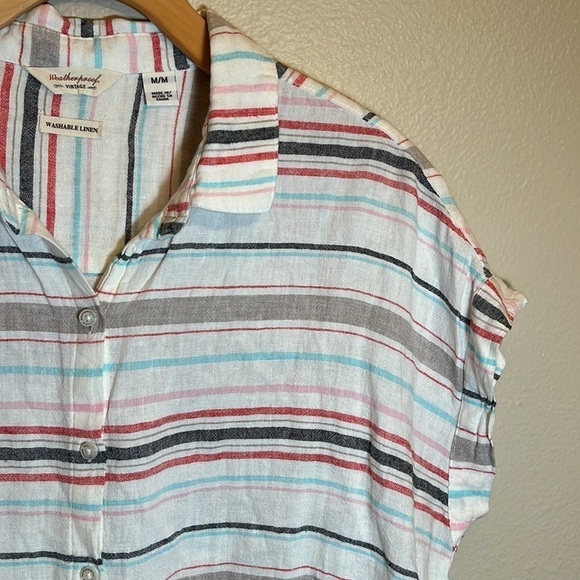 Weatherproof Vintage Linen Blend Short Sleeve button Down Knotted Shirt - Picture 4 of 11